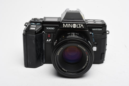 Minolta Maxxum 7000 35mm SLR w/50mm f1.7, UV+Strap, Good!