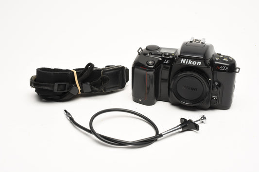 Nikon N6006 35mm SLR body, cap, strap, cable release - tested & clean