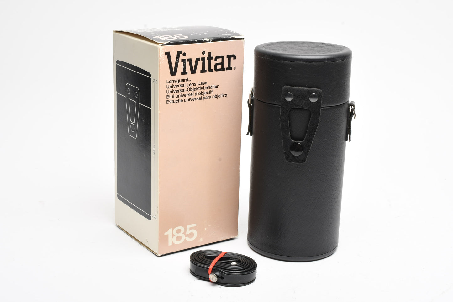 Vivitar 185 Hard lens case, New in box w/strap 8" tall x 3.25" wide