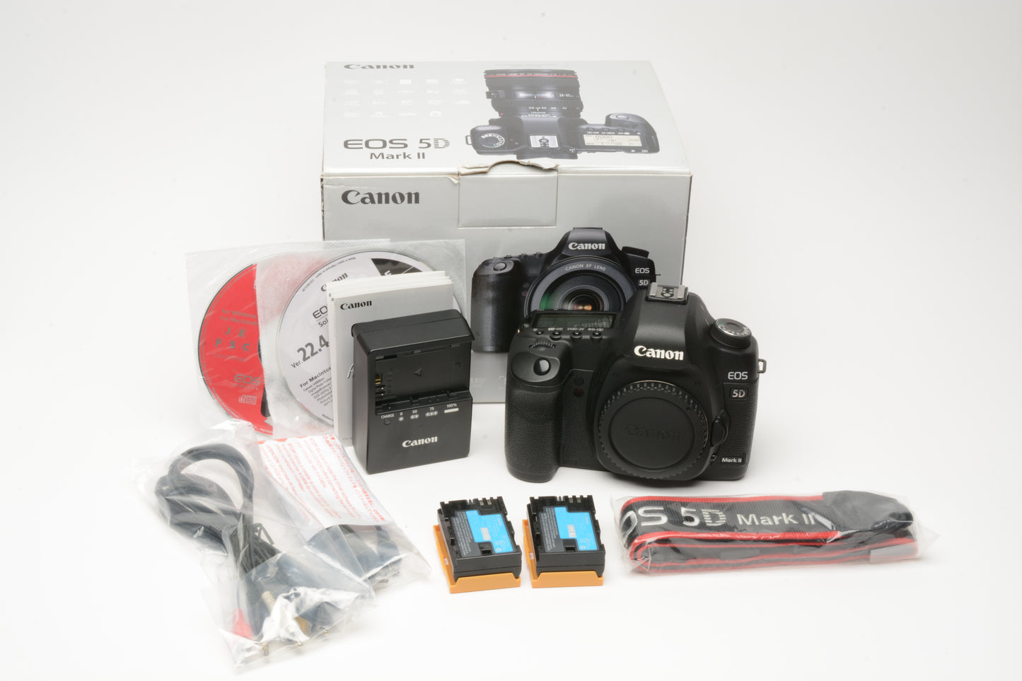 Canon EOS 5D Mark II DSLR Body, 2batts, Charger, Only 7677 Acts, Boxed