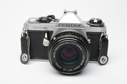 Pentax ME Super 35mm SLR w/50mm f1.7 lens, new seals, clean, accurate + manual