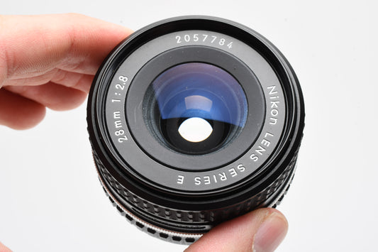 Nikon Series E 28mm f2.8 AI-S prime lens, caps, very clean & sharp, Mint-