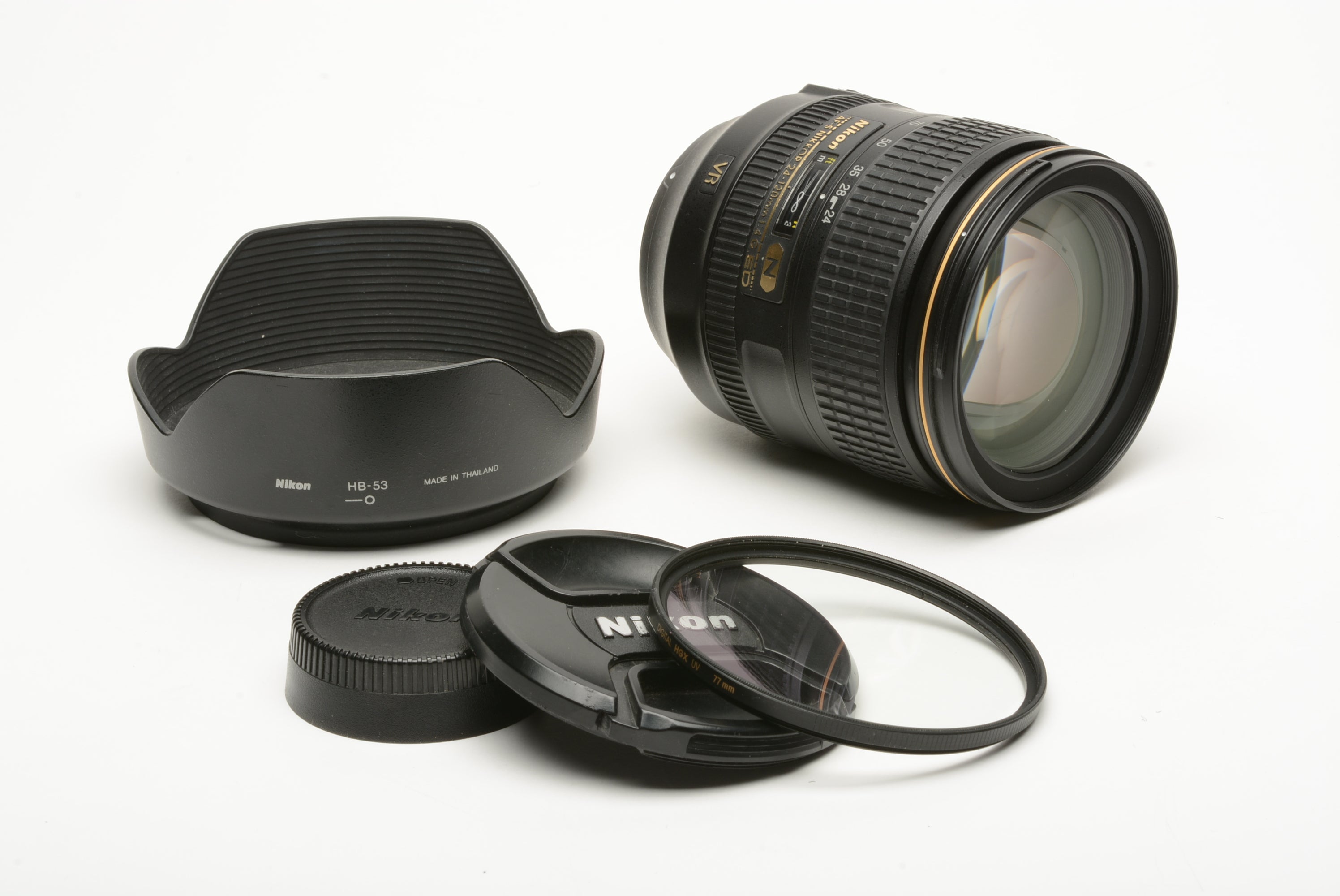 Nikon AF-S Nikkor 24-120 f4 G ED N Lens w/UV, Hood, Caps, USA