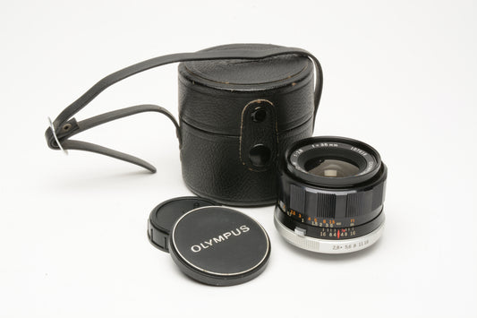 Olympus G.Zuiko Auto-W 35mm f2.8 wide lens for M42 Mount, case, caps, clean!