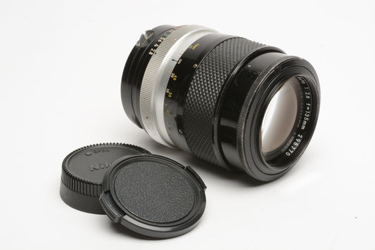 Nikon Nikkor-Q 135mm f2.8 Non-AI portrait lens, clean and sharp, caps