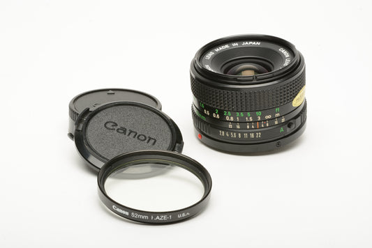 Canon FD 28mm f/2.8 Wide Angle Lens w/Caps, UV