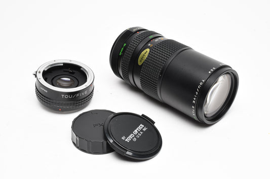TOU/Five Star 80-200mm f4.5 Macro Zoom + 2X Converter, FX Mount, Caps