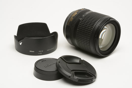 Nikon AF-S 18-105mm f3.5-5.6G ED DX VR zoom lens, hood, caps