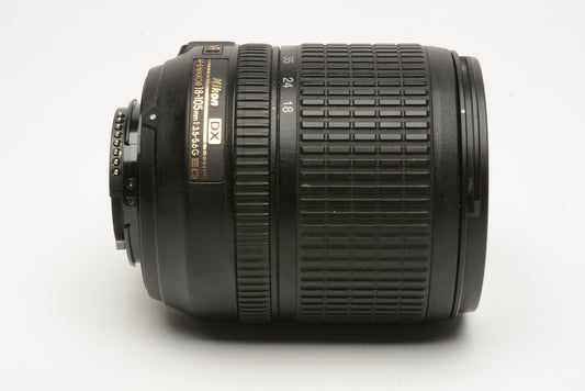 Nikon AF-S 18-105mm f3.5-5.6G ED DX VR zoom lens, hood, caps