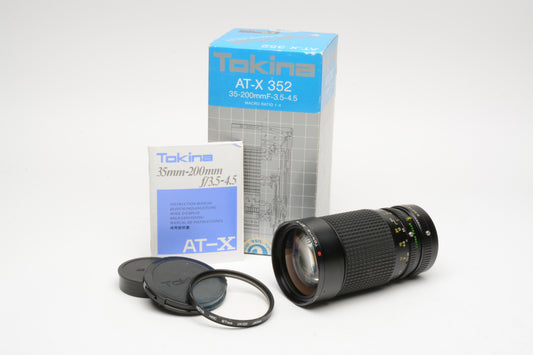 Tokina AT-X 352 35-200mm f3.5-4.5 for Konica zoom lens, boxed + UV