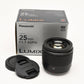 Panasonic Lumix G 25mm f1.7 Aspherical for Micro 4/3 mount Mint, Boxed