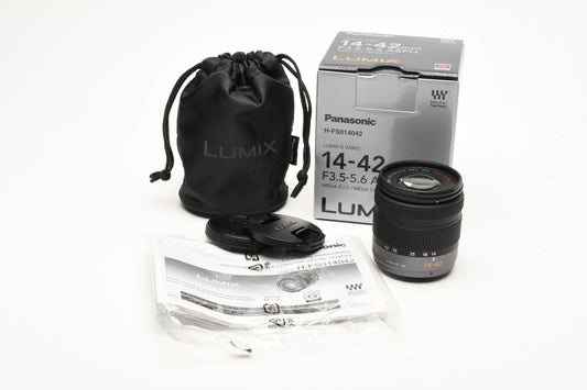 Panasonic Lumix G Vario 14-42mm F3.5-5.6 Mega O.I.S. Zoom Lens, Pouch, Mint-