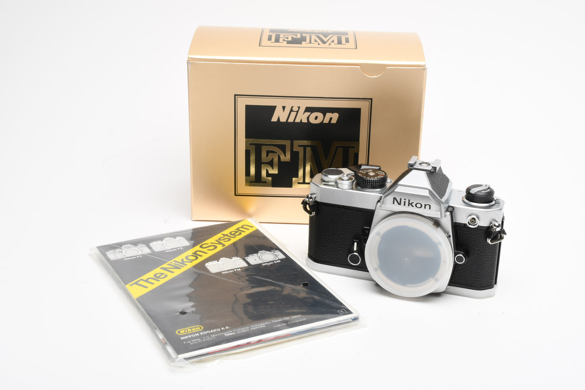 Nikon FM Chrome 35mm SLR Body, New seals, Boxed, Great!