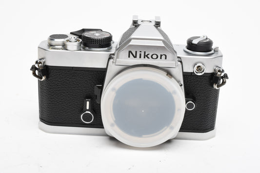 Nikon FM Chrome 35mm SLR Body, New seals, Boxed, Great!
