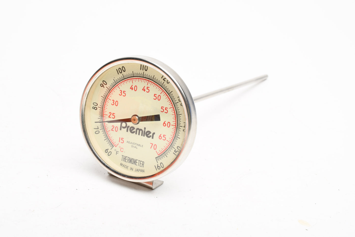 2.5" Premier Dial thermometer w/8" post + tray clip