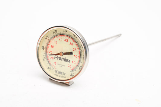 2.5" Premier Dial thermometer w/8" post + tray clip