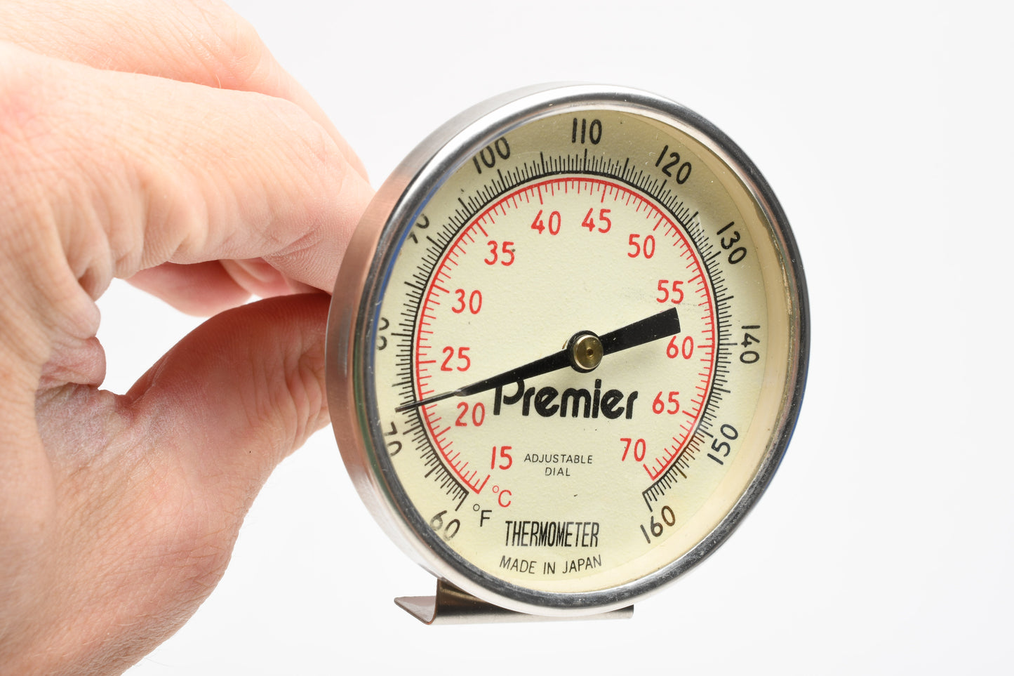 2.5" Premier Dial thermometer w/8" post + tray clip