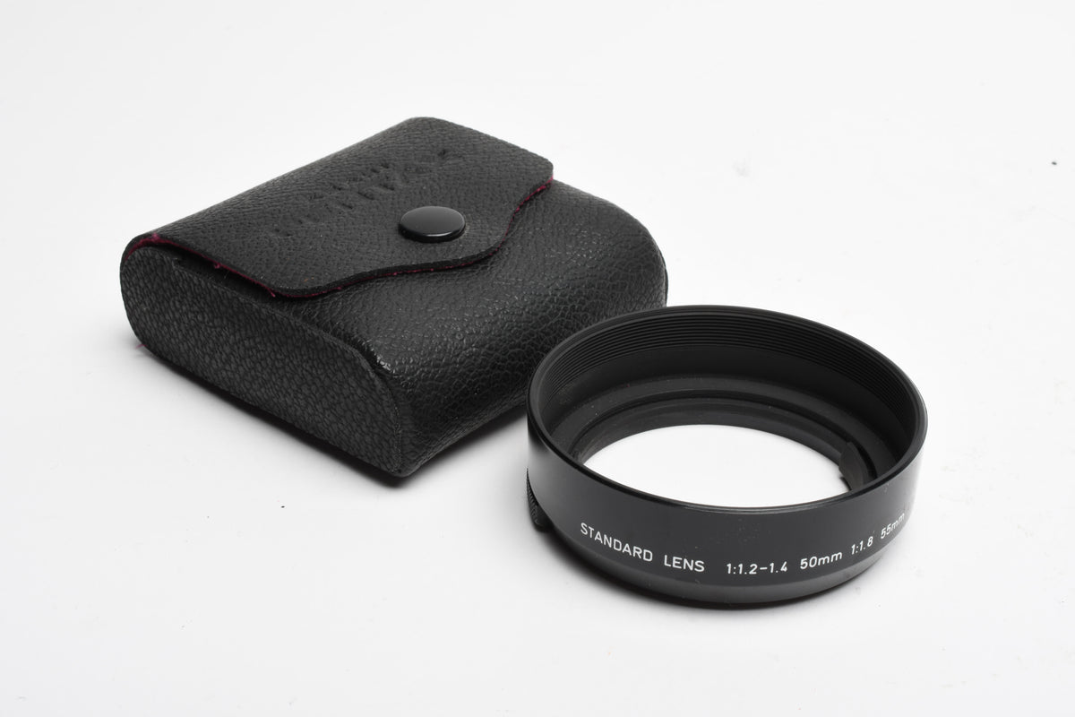 Asahi Pentax Lens Hood for 50mm 1.4, 1.2, 55mm Snap on, with Case, Very clean