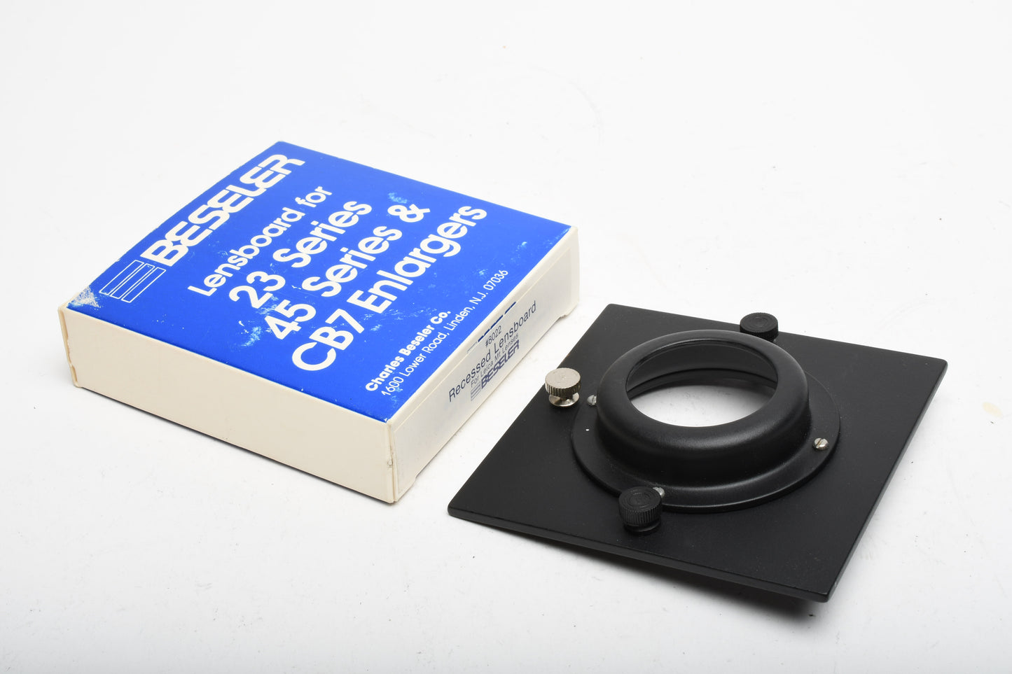 8022 Beseler 4"x4" Lens Board w/ Recession For 23C, 45M, CB7- 39mm Opening, New
