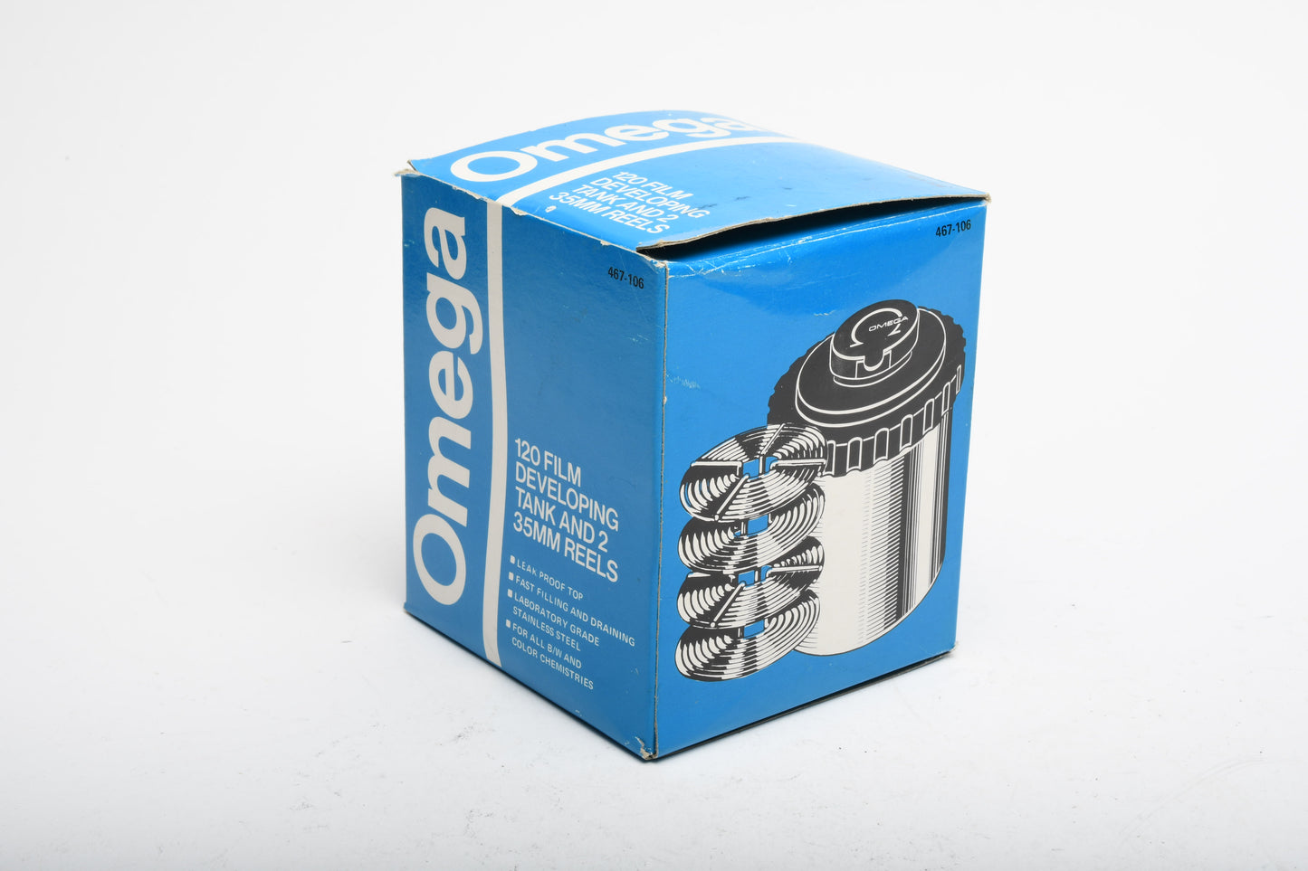 Omega Stainless steel 120 developing tank w/2X 35mm Stainless steel reels, Clean