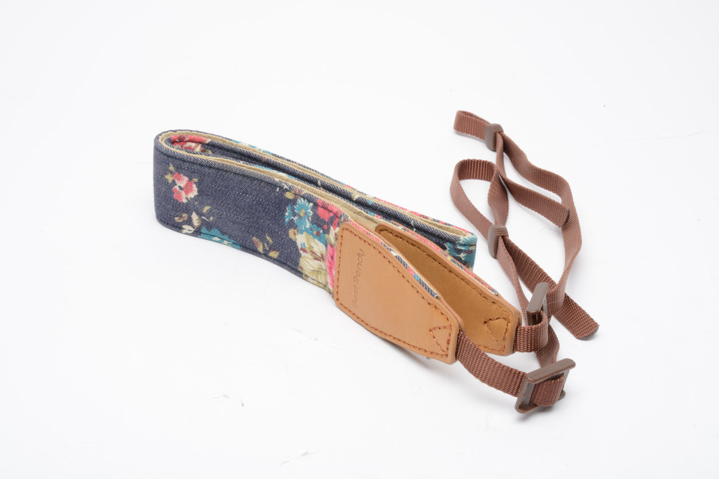 Best Trendy Colorful floral camera strap 1.5" wide w/leather ends, clean