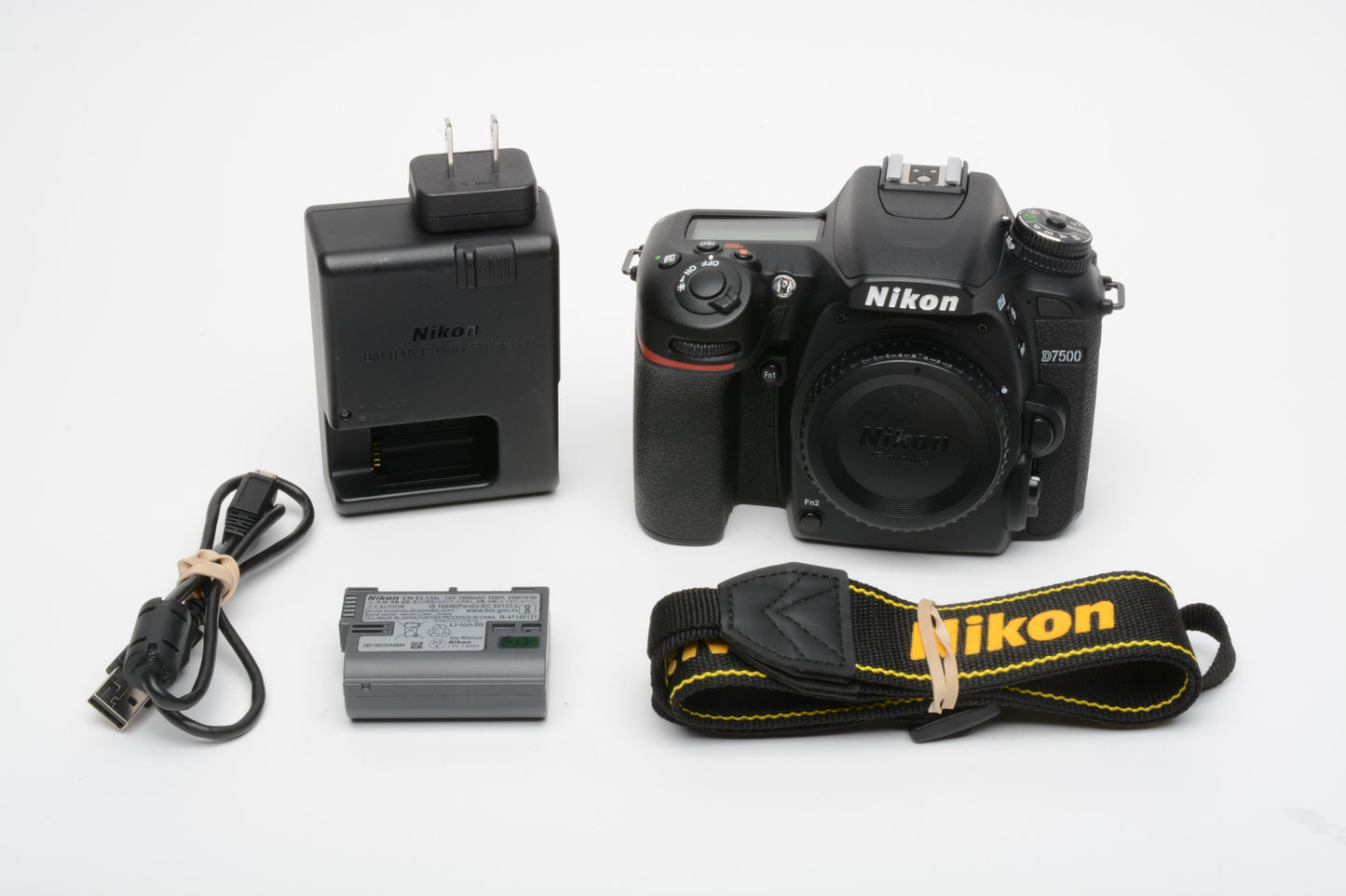 Nikon D7500 DSLR Body w/batt., charger, strap, Only 12K Acts!