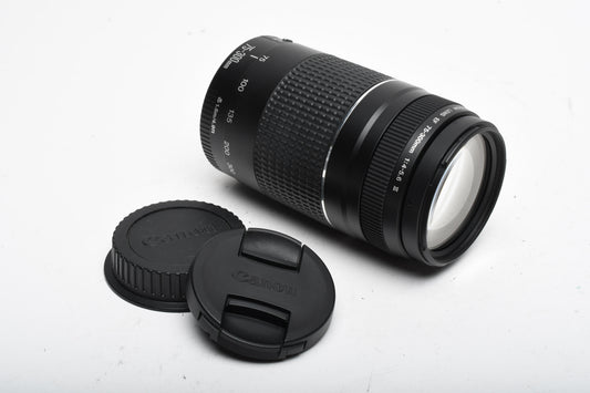 Canon EF 75-300mm f4-5.6 III Telephoto zoom lens, caps, Very Clean!