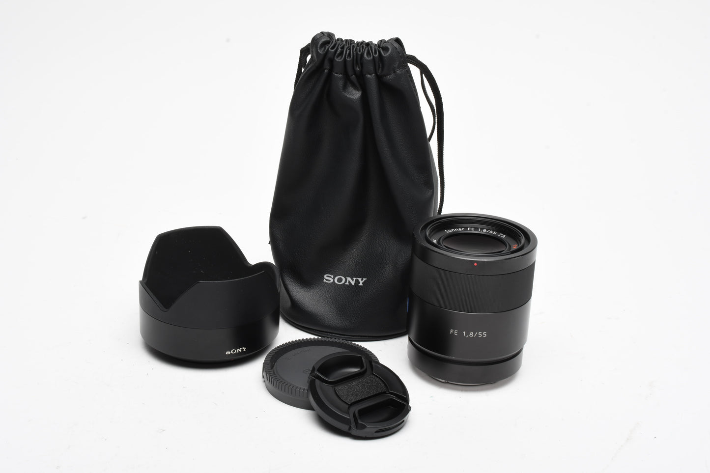 Sony FE 55mm f1.8 Prime E-Mount SEL55F18Z w/Pouch, Hood, Sharp!