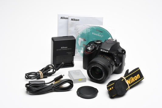 Nikon D3300 DSLR w/18-55mm zoom Batt, charger, strap, Only 9092 Acts