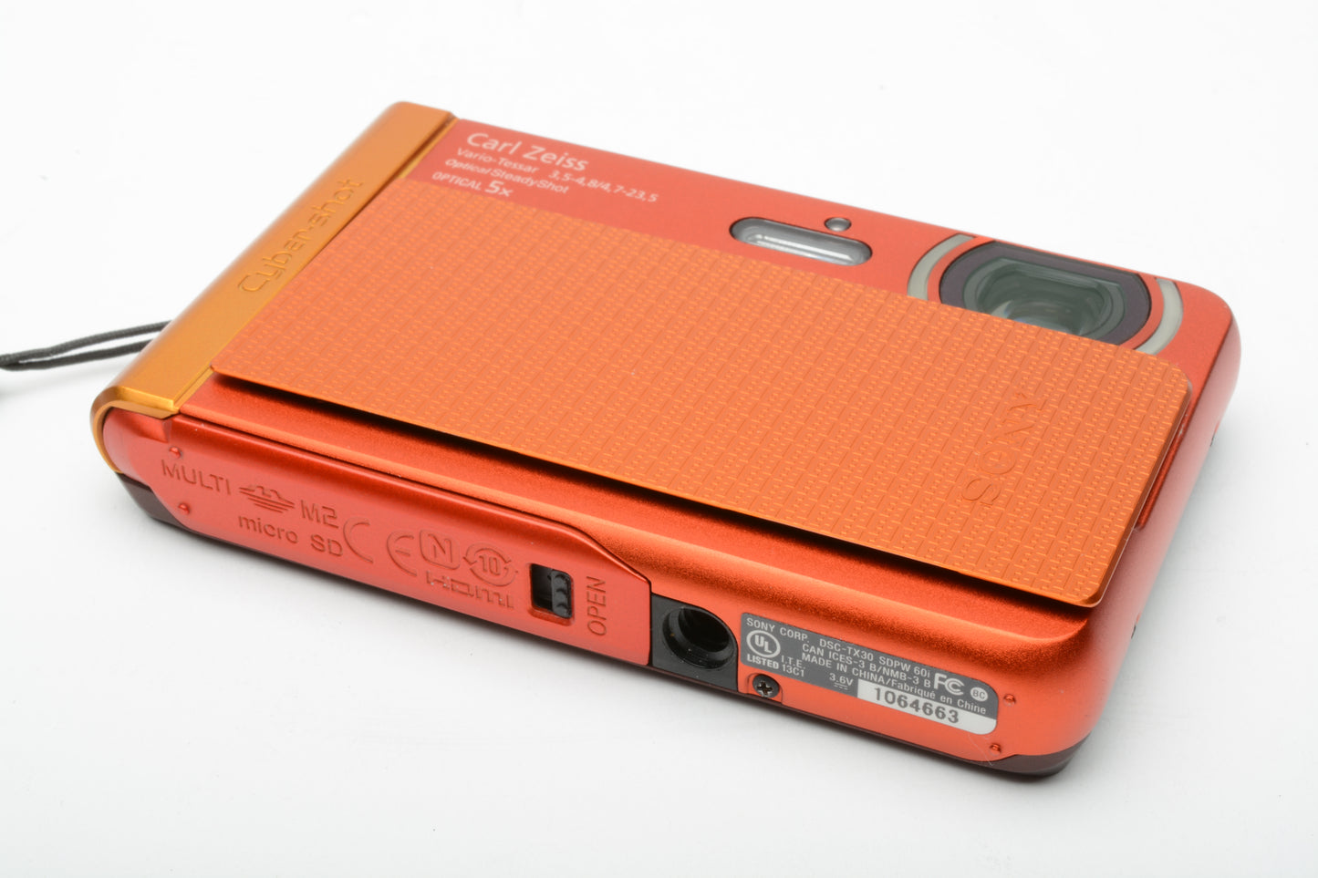 Sony DSC-TX30 Orange Digital Point & Shoot camera, case, batt+charger+Micro SD card
