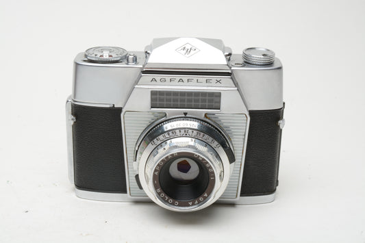 Agfa Agfaflex 35mm camera w/Apotar 50mm f2.8 lens, case, Works! Vintage