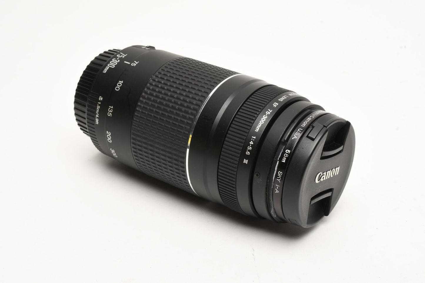 Canon EF 75-300mm f4-5.6 III Telephoto zoom lens, caps, UV, Tested