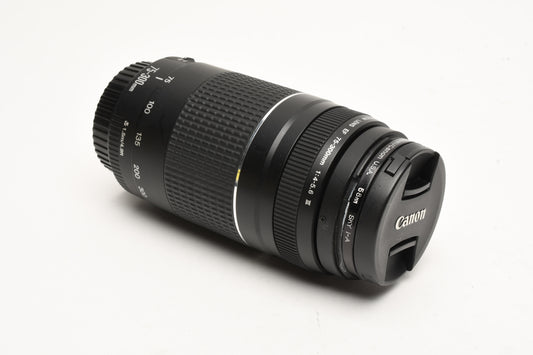 Canon EF 75-300mm f4-5.6 III Telephoto zoom lens, caps, UV, Tested