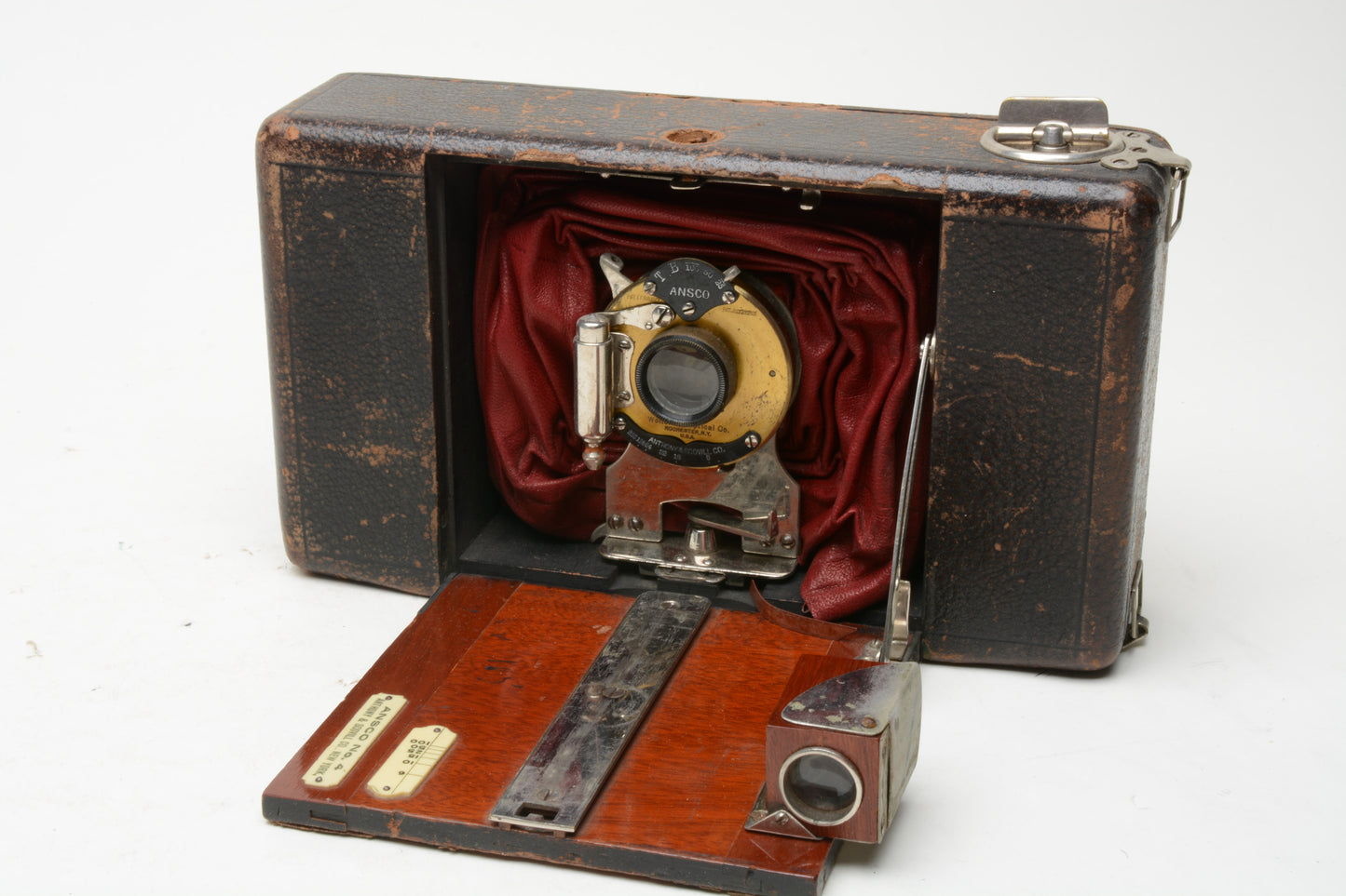 Ansco #4 Vintage red bellows camera w/Wollensak brass lens, Still works