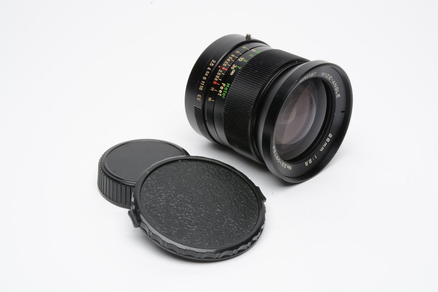 Vivitar 28mm F2.5 wide angle lens for Konica AR Mount Lens, caps