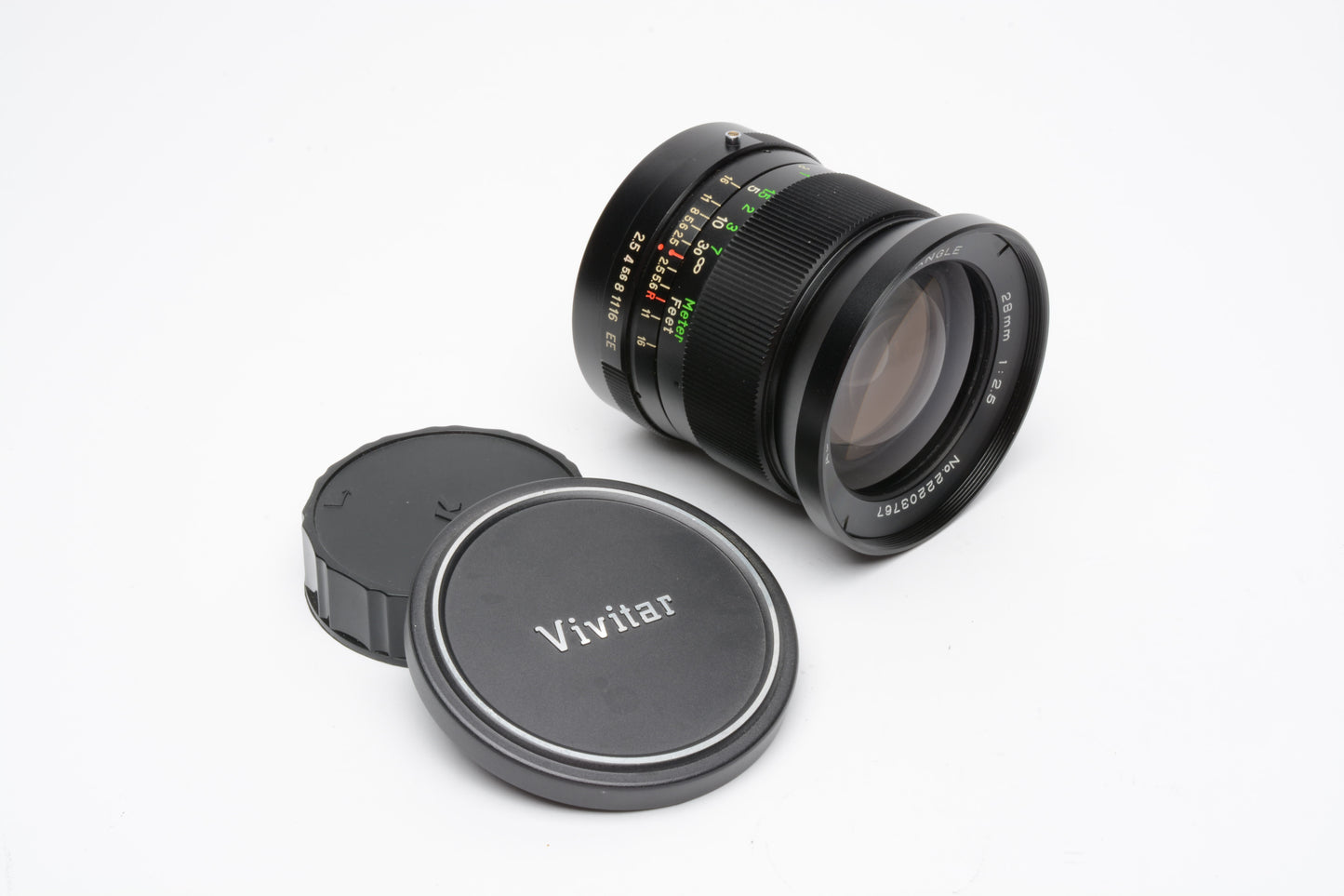 Vivitar 28mm wide angle lens for Konica AR Mount Lens, caps