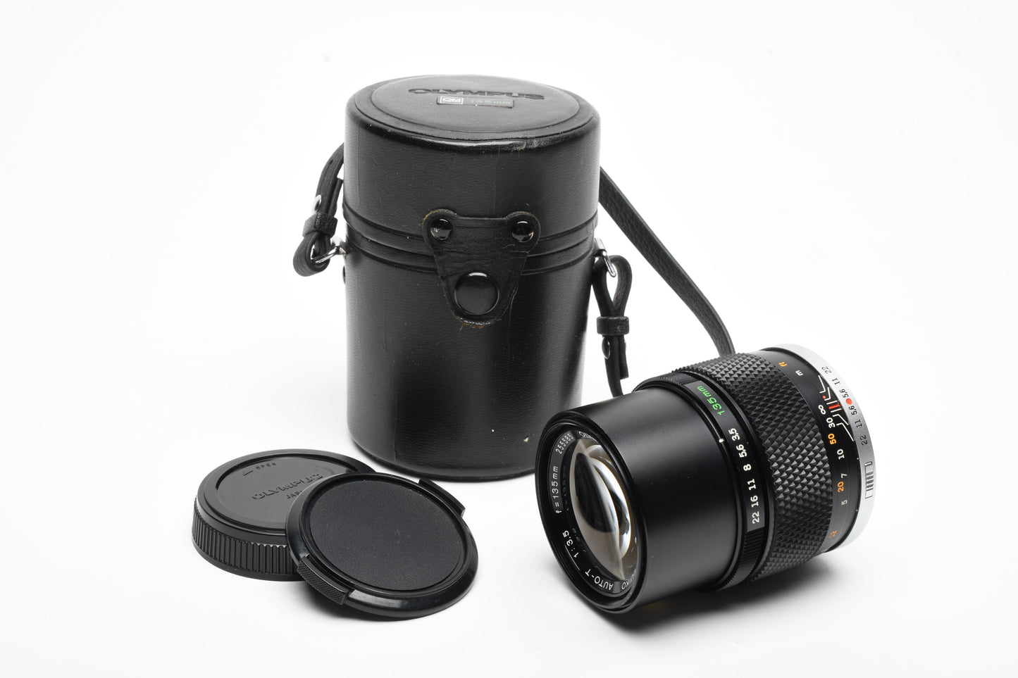 Olympus OM Zuiko 135mm f3.5 Portrait lens, Caps+Case, Mint-