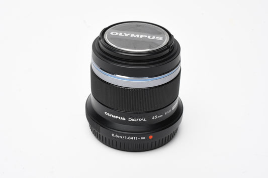 Olympus M. Zuiko Digital 45mm f1.8 MSC Micro 4/3 lens, Mint- (Black)