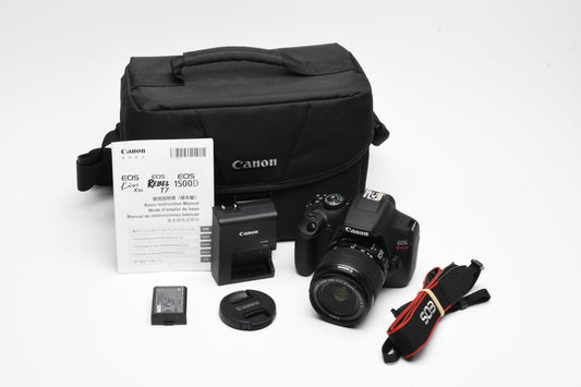Canon Rebel T7 DSLR w/18-55mm f3.5-5.6 IS II, Mint-, Only 420 Acts! +Shoulder bag
