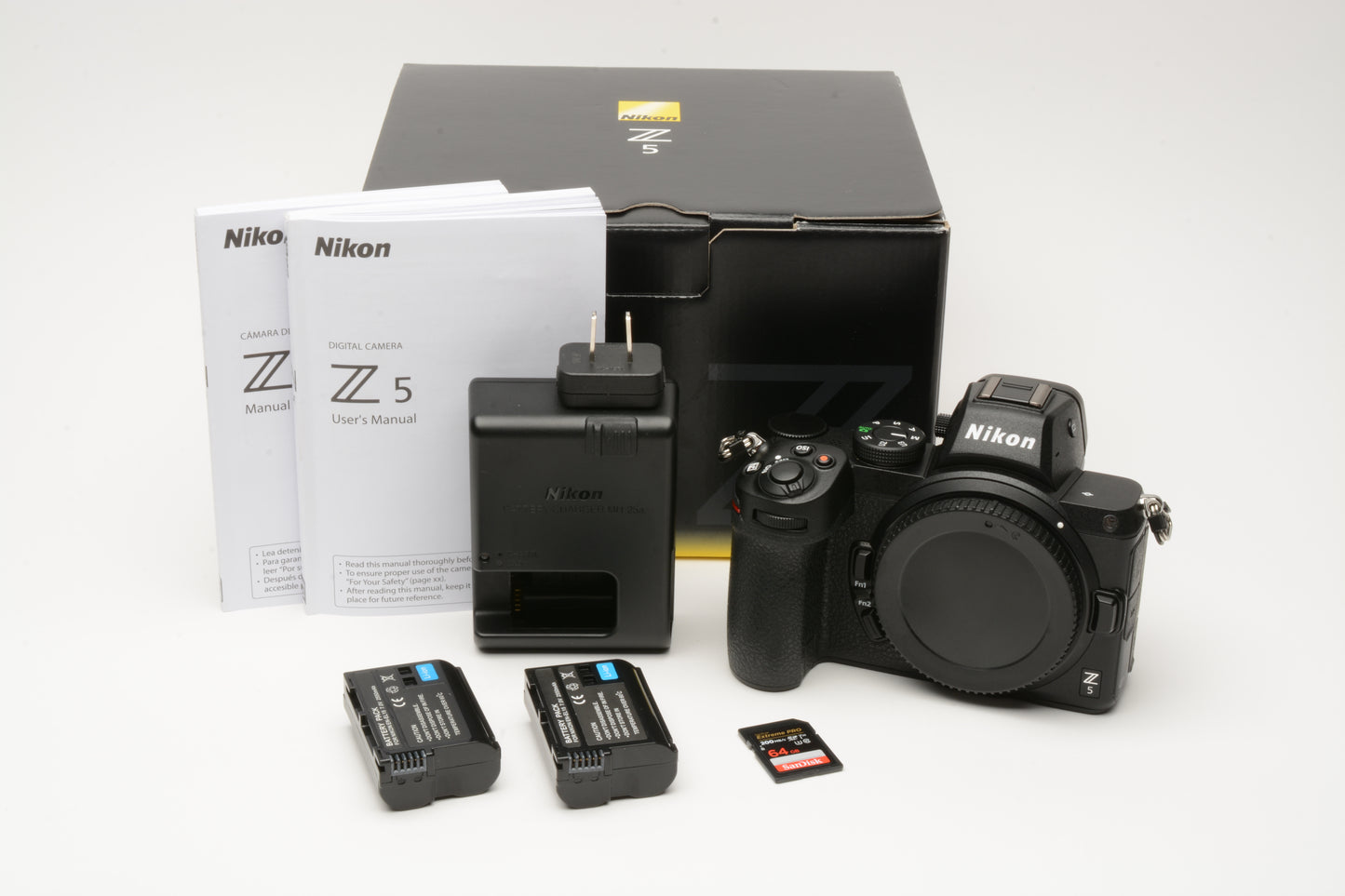 Nikon Z5 body, Boxed, USA version, 2Batts +64GB SD card, Only 2184 Acts!