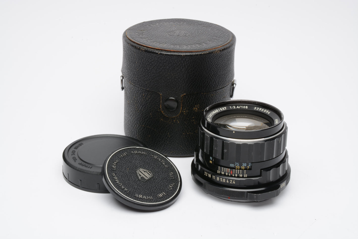 Super Takumar 6x7 105mm f2.4 lens, caps + fitted case, clean