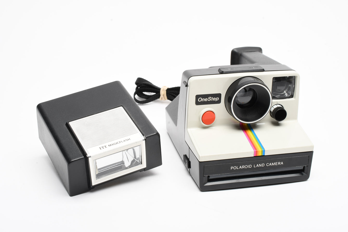 Polaroid One Step Land Instant camera w/rainbow stripe, Electronic Flash, Great