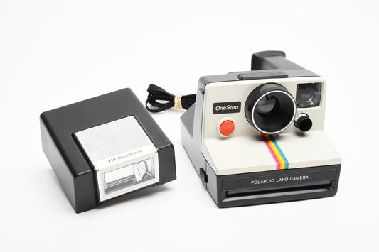 Polaroid One Step Land Instant camera w/rainbow stripe, Electronic Flash, Great