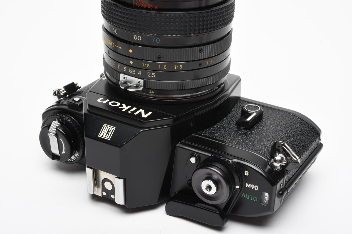 Nikon EM 35mm SLR w/Access 35-70mm zoom, Strap, New Seals, Great!