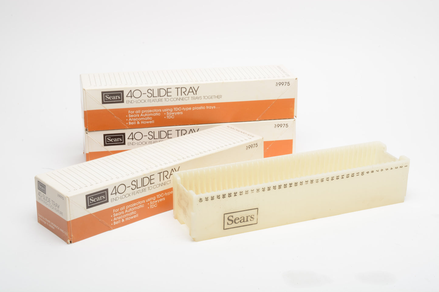 3X Sears 35mm Slide Trays (40) Straight Trays #39975 w/ End-Lock, Clean