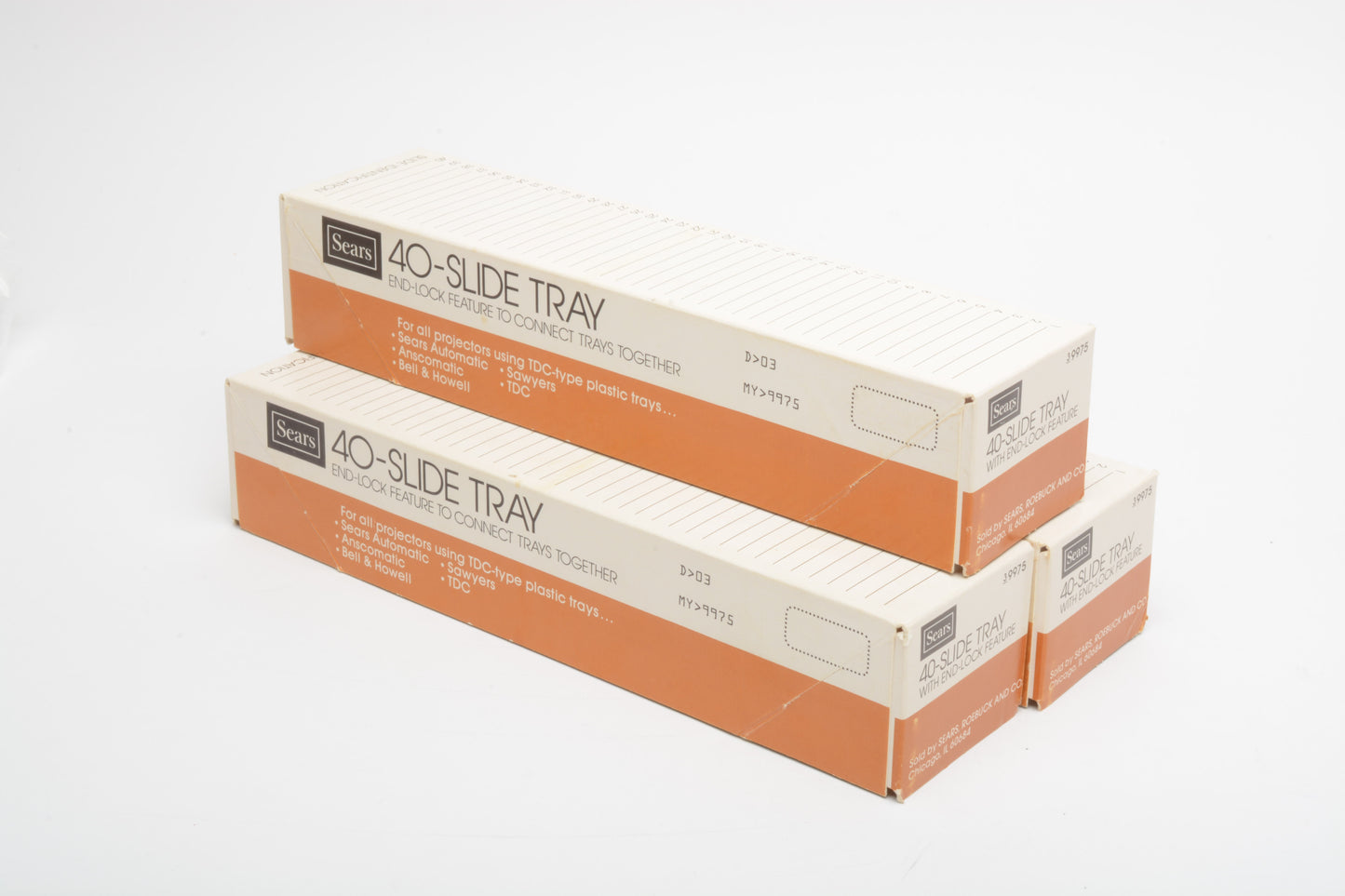 3X Sears 35mm Slide Trays (40) Straight Trays #39975 w/ End-Lock, Clean