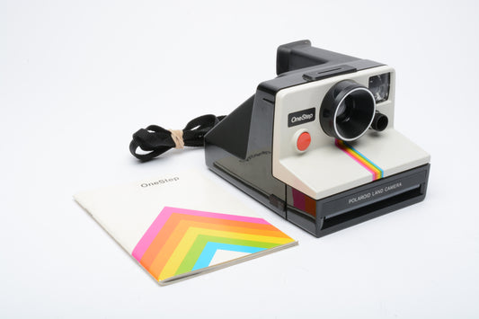 Polaroid One Step Land Instant camera w/rainbow stripe, nice and clean, tested + Manual
