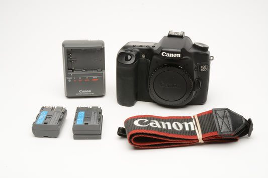 Canon EOS 40D DSLR Body, 2X batts, charger, strap, Only 8267 Acts, Clean