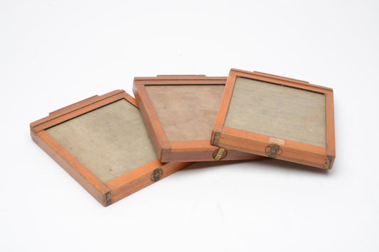 3X 4x5 film sheet holders, wood, w/dark slides, clean, vintage