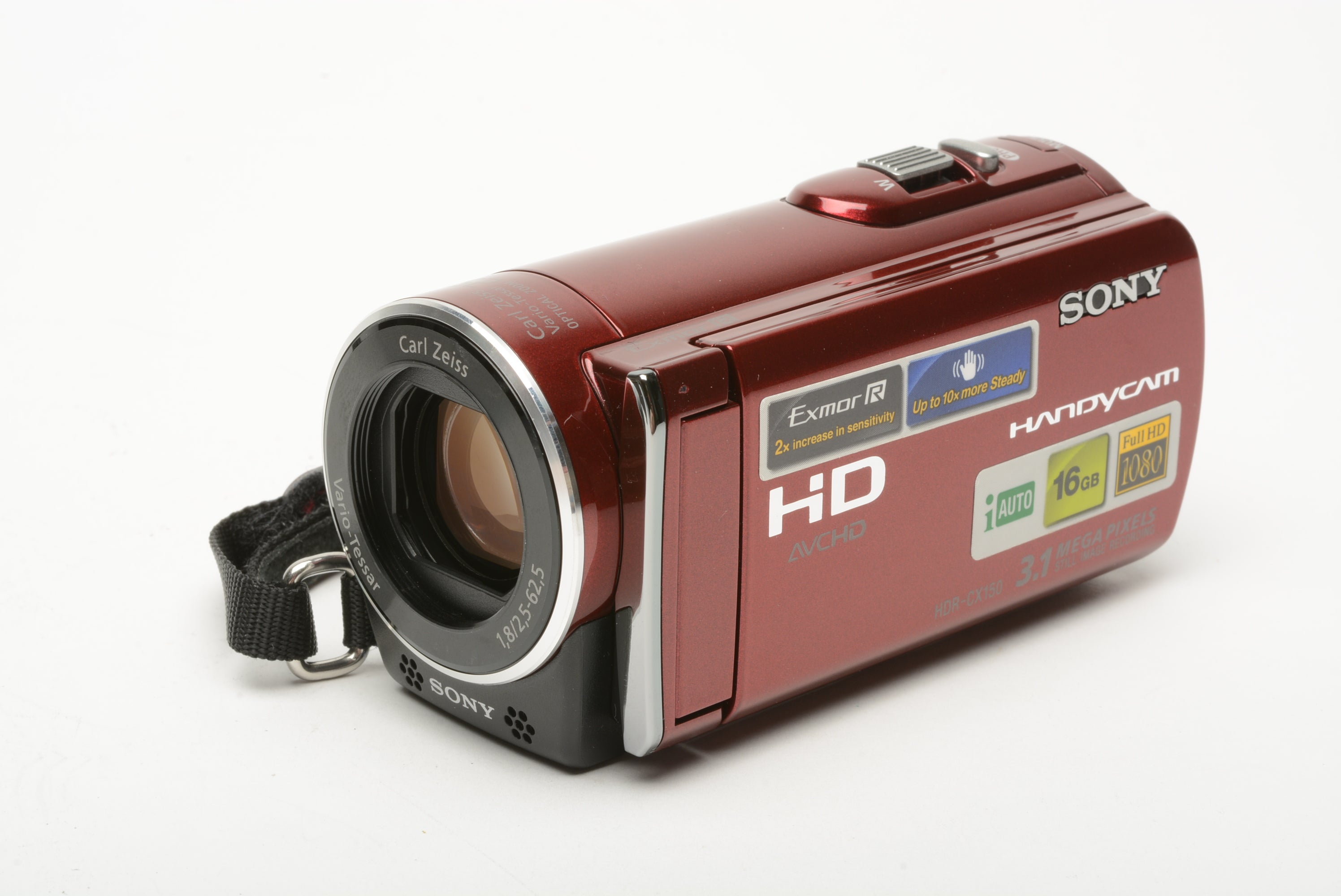 Sony HDR-CX150 Red 16GB Video Camera, batt, AC adapter, tested